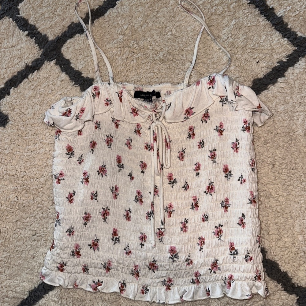 American Eagle Floral Cropped Tank Top